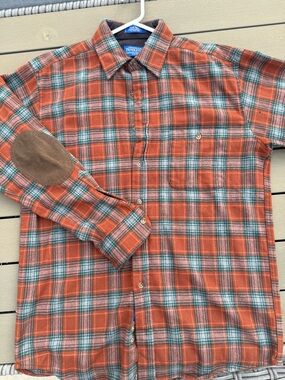 Pendleton Orange and Green Plaid Button-Down Shirt